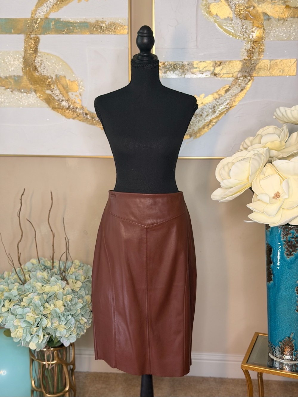 Express Classic Brown Leather Pencil Skirt
